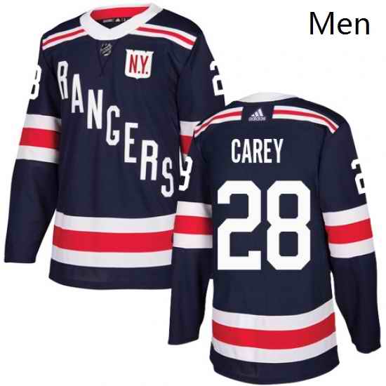 Mens Adidas New York Rangers 28 Paul Carey Authentic Navy Blue 2018 Winter Classic NHL Jersey